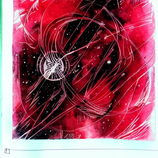 Prompt: galactic. red ink. beautiful sketch.