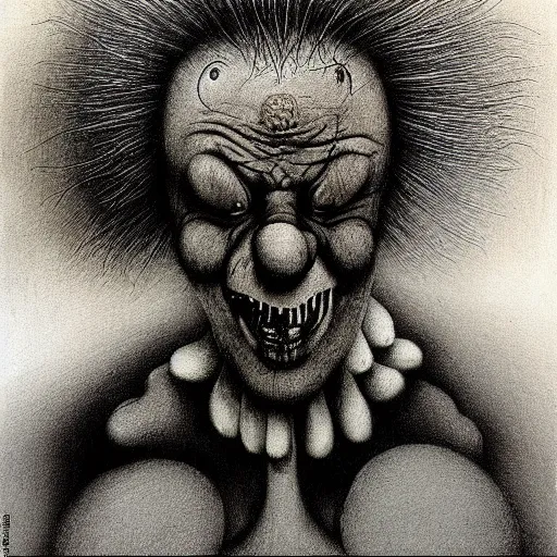 Prompt: grunge drawing of a clown by Zdzisław Beksiński