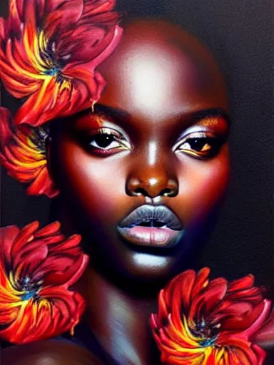 Image similar to portrait of duckie thot with a floral background : : painted by artgerm, karol bak, artur bordalo, sandra chevrier : : portrait, character, illustration, hyperrealism, photorealism,