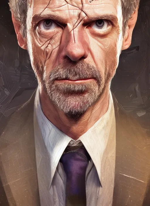 Prompt: portrait of doctor house as doctor who, au naturel, hyper detailed, digital art, trending in artstation, cinematic lighting, studio quality, smooth render, unreal engine 5 rendered, octane rendered, art style by klimt and nixeu and ian sprigger and wlop and krenz cushart.