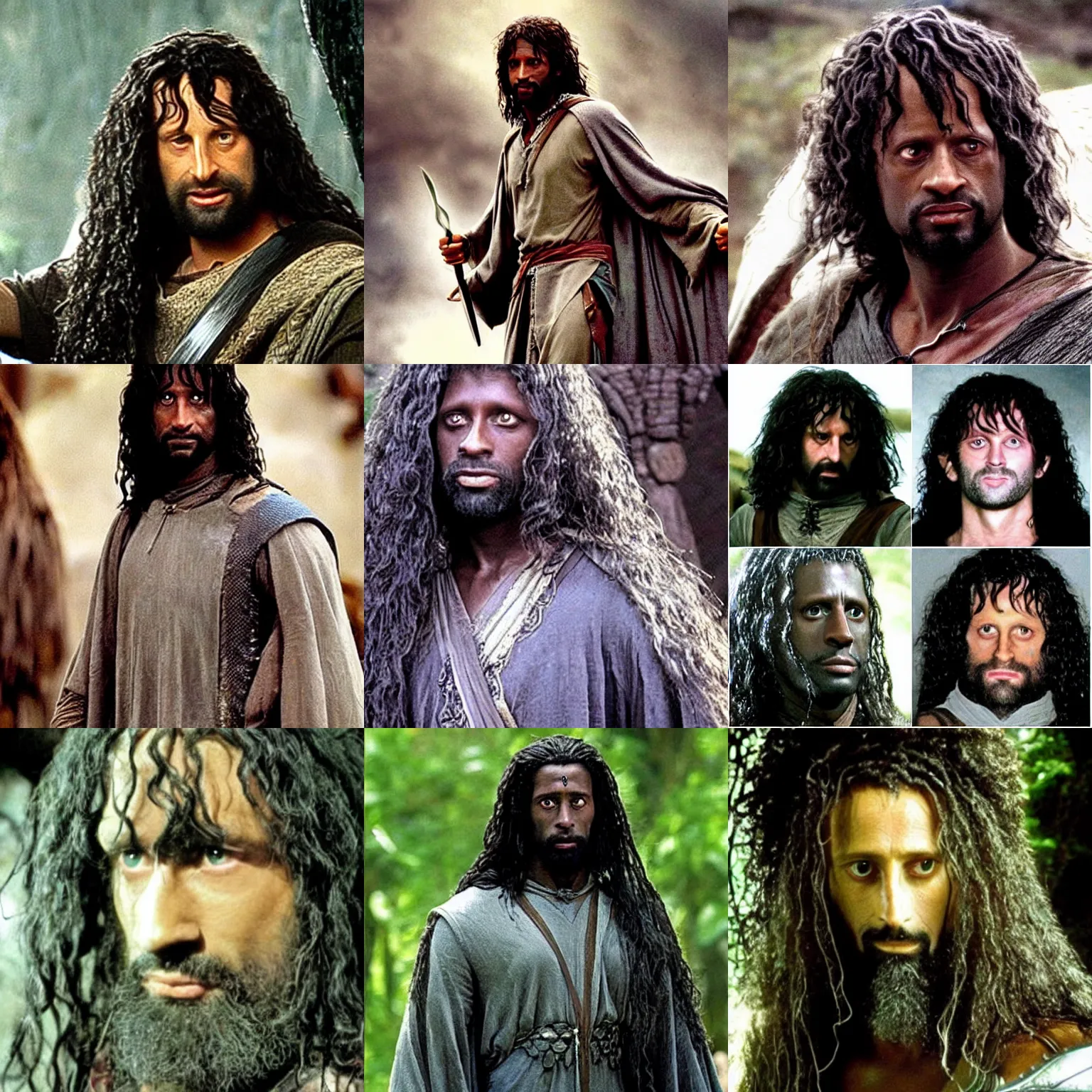 Prompt: black afro aragorn in lord of the rings