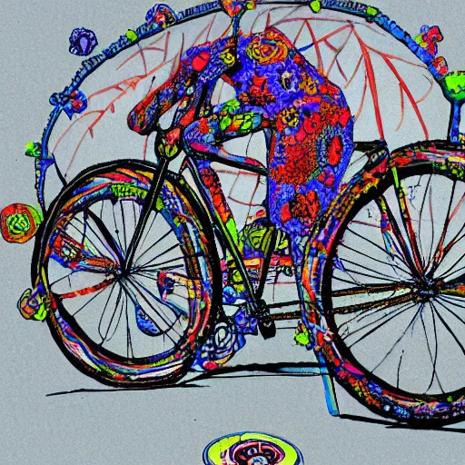 Prompt: albert hofmann bicycle day art