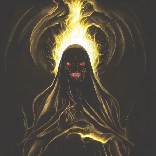 Image similar to a figure of darkness with eyes of fire