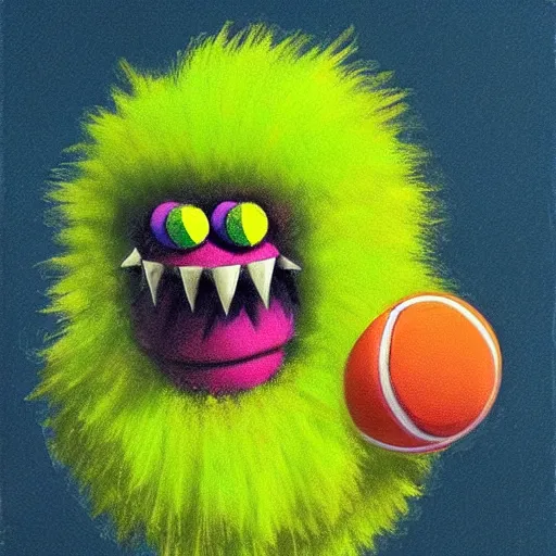 Image similar to a tennis ball monster ,tennis ball, colorful, digital art, fantasy, magic, trending on artstation, ultra detailed, profile picture, professional illustration by Basil Gogos