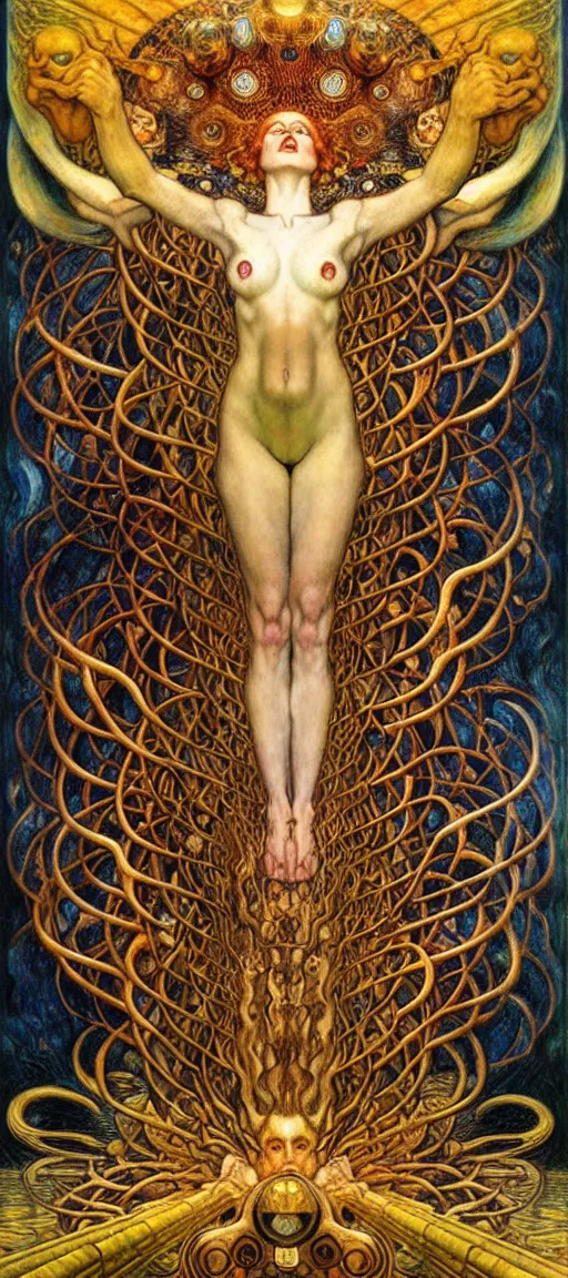 Image similar to Divine Chaos Engine by Karol Bak, Jean Delville, William Blake, Gustav Klimt, and Vincent Van Gogh, symbolist, visionary