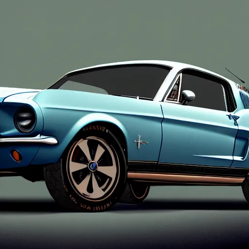 Prompt: a detailed render of a 1 9 6 7 ford mustang fastback, vector art, art by john collier and albert aublet and krenz cushart and artem demura and alphonse mucha, cosmic, heavenly, god rays, intricate detail, cinematic, 8 k, cel shaded, unreal engine, featured on artstation, pixiv