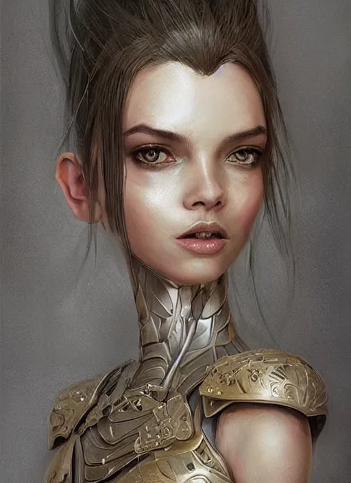 Image similar to a professional painting of a beautiful young female alien, clothed in ethereal armor, olive skin, long dark hair, beautiful bone structure, symmetrical facial features, intricate, elegant, digital painting, concept art, smooth, sharp focus, illustration, from Valerian and the City of a Thousand Planets, by Ruan Jia and Mandy Jurgens and Artgerm and William-Adolphe Bouguerea