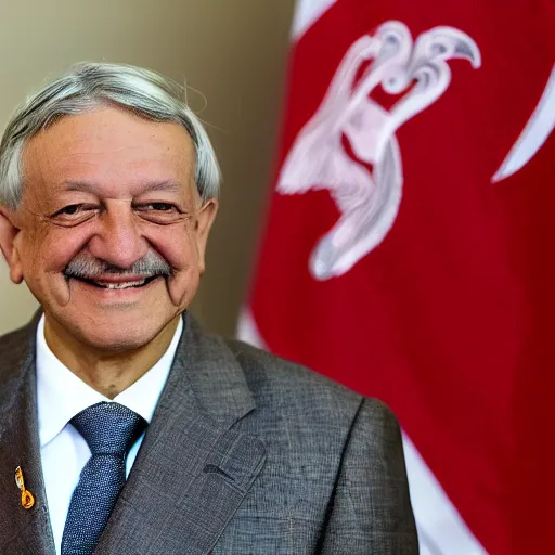 Prompt: photograph of AMLO smiling