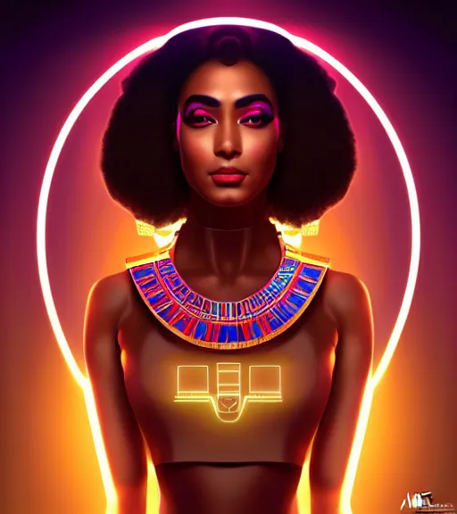 Image similar to symmetry!! egyptian princess of technology, solid cube of light, hard edges, product render retro - futuristic poster scifi, lasers and neon circuits, brown skin gorgeous egyptian princess, intricate, elegant, highly detailed, digital painting, artstation, concept art, smooth, sharp focus, illustration, dreamlike, art by artgerm