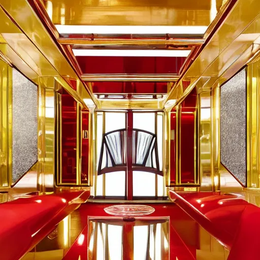 Prompt: a red luxury arm wrist in year 3000, art-deco style, in entrance hall of an art-deco skyscaper, photography , official cartier editorial , highly detailed