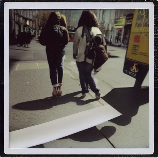 Prompt: polaroid street photo teared and glued with tape