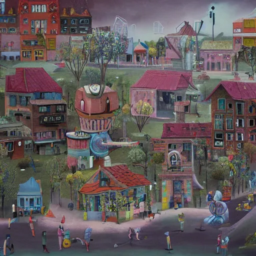 Image similar to painting of a town, by rik oostenbroek, james jean, amy sol