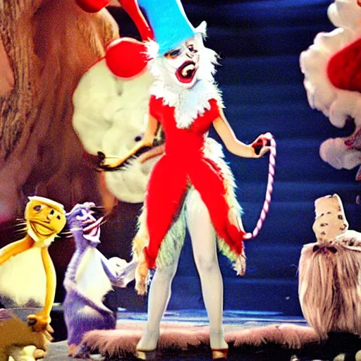 Image similar to movie still of lady gaga in cat in the hat 2003