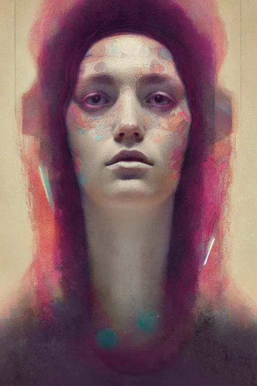 Image similar to of beautiful female, abstract beauty portrait, brush strokes by greg rutkowski, hilma af klint, moebius, victo ngai, sharp focus, global illumination, highly detailed, masterpiece, award winning, post processing