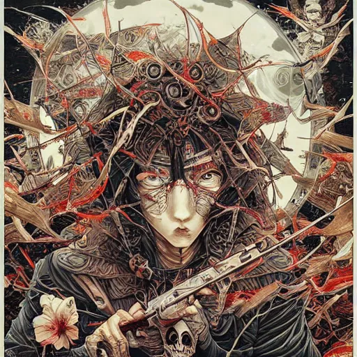 Image similar to 🏴🏴☠🤬, symmetrical, intense, detailed, by bambang nurdianshyah, garis edelweiss, roby dwi antono and dan mumford, ayami kojima, takato yamamoto, barclay shaw, norman rockwel, karol bak, yukito kishiro