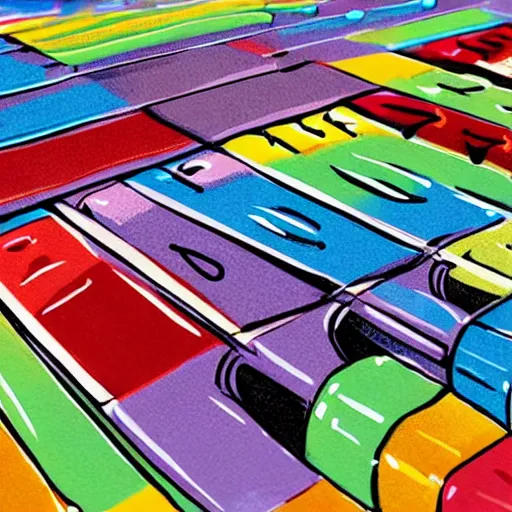 Image similar to xylophone, concept art, illustrated, highly detailed, high quality, bright colors, optimistic,