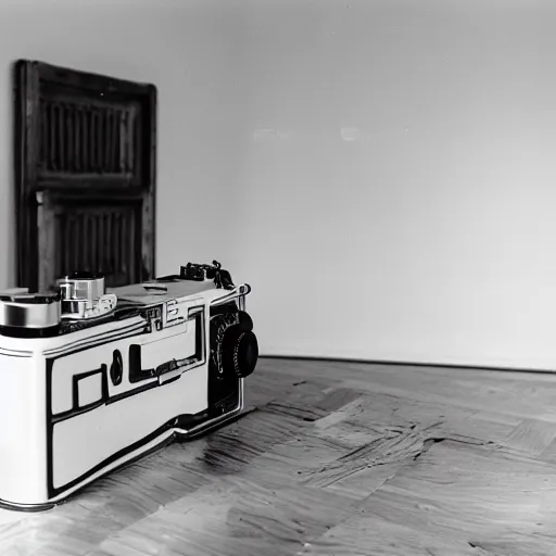 Image similar to a photography of a black ethnographic object in a white room, leica m 6