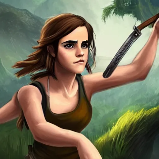 Prompt: emma watson teams up with lara croft, cartoon, rpg character, humblewood art style, concept art, fantasy