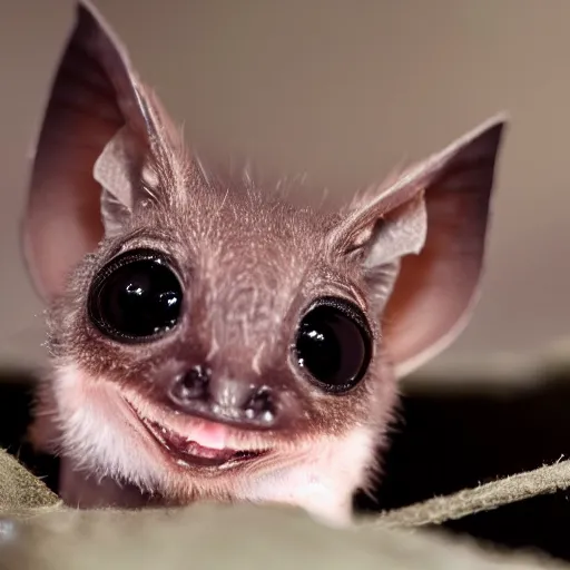 Prompt: a baby bat smiling