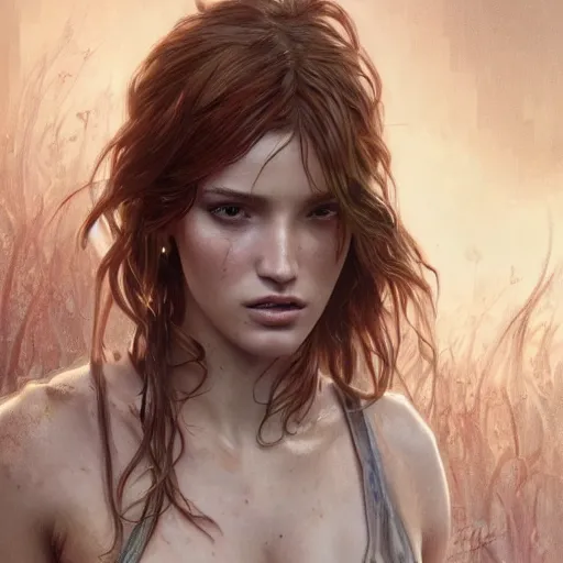 Image similar to ultra realistic illustration, bella thorne as elle in last of us, intricate, elegant, highly detailed, digital painting, artstation, concept art, smooth, sharp focus, illustration, art by artgerm and greg rutkowski and alphonse mucha