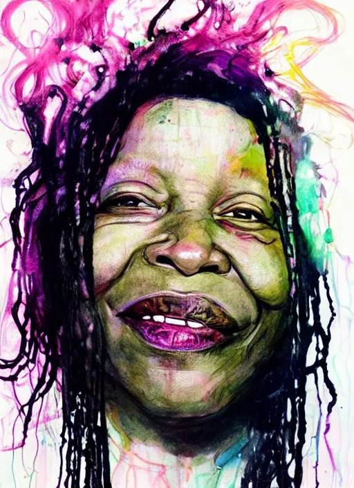 Image similar to whoopi goldberg by agnes cecile, luminous design, pastel colours, ink drips, autumn lights