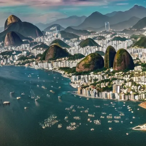 Prompt: rio de janeiro in the future. futuristic image. technology. 8 k. high quality.