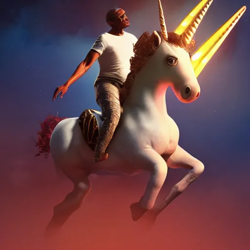 Image similar to obama riding a unicorn, hyperrealistic masterpiece, trending on artstation, cgsociety, kodakchrome, golden ratio, cinematic, composition, beautiful lighting, hyper detailed, octane render, 4 k, unreal engine