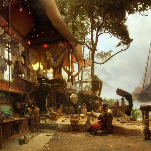 Image similar to detailed painting of a living pod architecture, gems ornaments, andreas achenbach