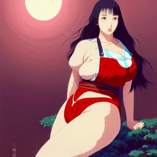 Image similar to a beautiful plus sized model japanese natalie portman, alluring plus sized model, wearing mayan leotard with elegant mayan apron overalls, street fashion hip hop style with mayan patterns, aztec street fashion, gapmoe yandere grimdark, trending on pixiv fanbox, painted by greg rutkowski makoto shinkai takashi takeuchi studio ghibli, akihiko yoshida