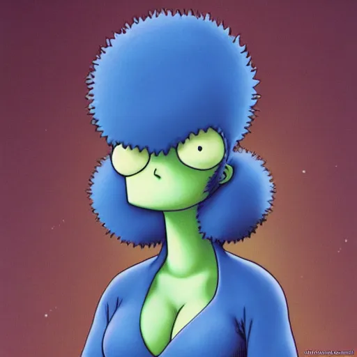 Image similar to marge simpson from futurama in berserk anime drawn by kentaro miura and zdislaw beksinski