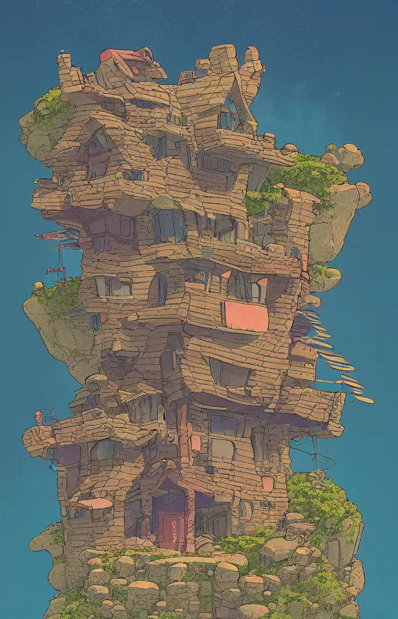 Image similar to house on a mountain, sharp focus, james gilleard, akira toriyama, moebius, print, game art