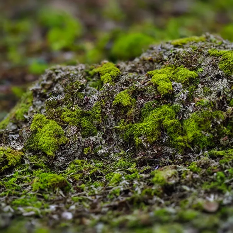 Image similar to a drawn picture lichens and moss close-up various fungus, mushrooms and plants, Atmospheric phenomenon, artistic photography, muted colors, conceptual, long exposure outside the city