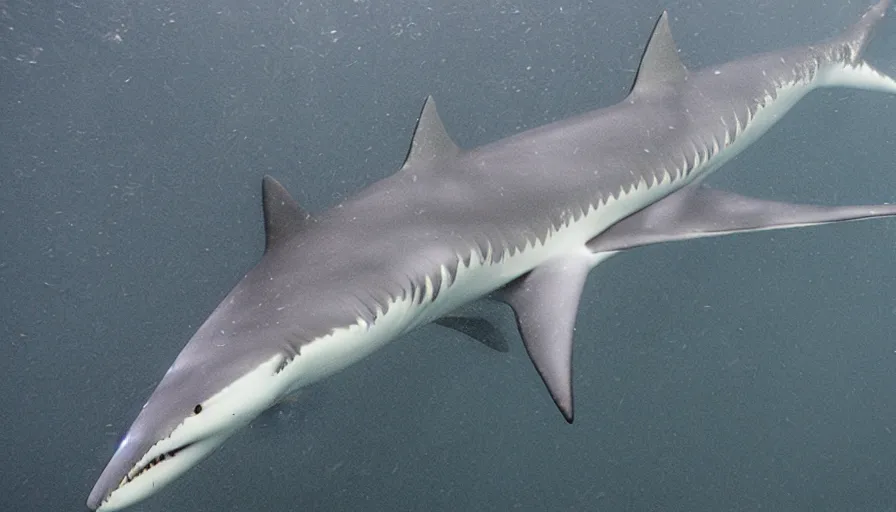 Image similar to james cameron movie about a white pointer shark