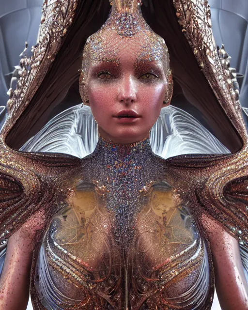 Image similar to a highly detailed metahuman 4 k close up render of an alien goddess bella hadid monument renaissance in iris van herpen dress schiaparelli in diamonds crystals swarovski and jewelry iridescent in style of alphonse mucha gustav klimt trending on artstation made in unreal engine 4