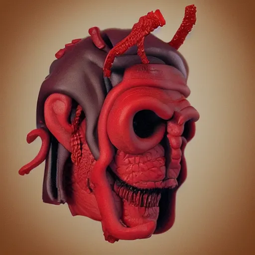 Image similar to realistic hellboy made out of twizzlers, render