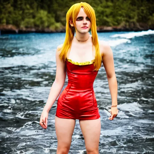 Image similar to a full body photo of emma watson as nami from one piece, award winning photography, 50 mm.