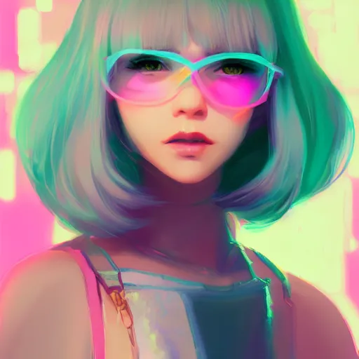 Image similar to portrait, cyber princess, matte print, pastel neon, digital art, cute, digital painting, very very very very elegant, pixiv, by Ilya Kuvshinov and artgerm and Ross Tran, daily deviation, masterpiece portrait, trending on artstation, IAMAG