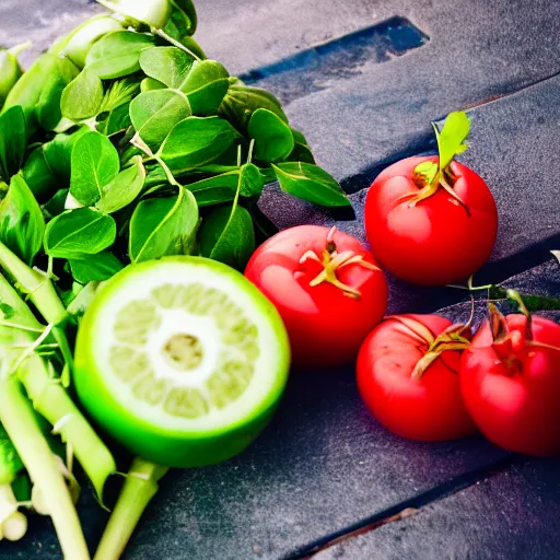 Image similar to film still of fresh produce making beats