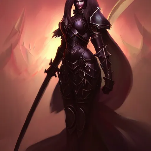 Image similar to dark fantasy mistress, lady - knight, high details, dark mood, tyler edlin, artstation