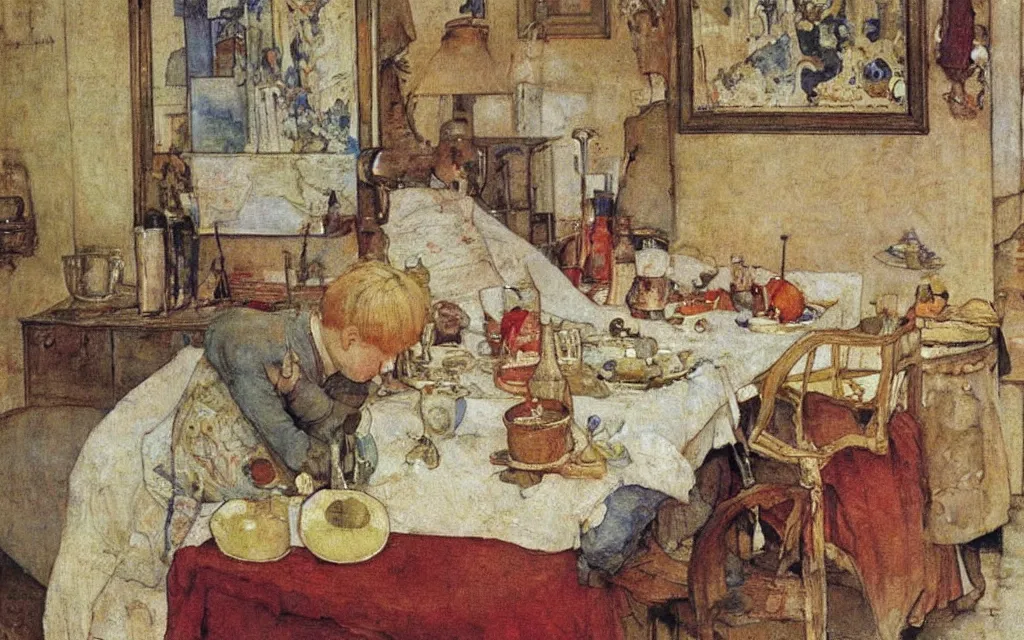 Image similar to a painting, oil on canvas, by carl larsson