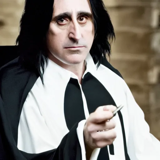 Prompt: steve carell cosplaying as severus snape in hogwarts, 8k