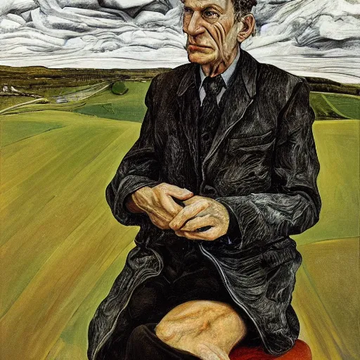 Image similar to a portrait of a character in a scenic environment by lucian freud