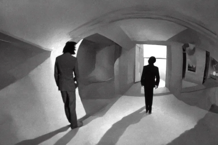 Prompt: movie scene from keanu reeves in The Cabinet of Dr. Caligari, hd, 4k, remaster, dynamic camera angle, deep 3 point perspective, fish eye, dynamic scene