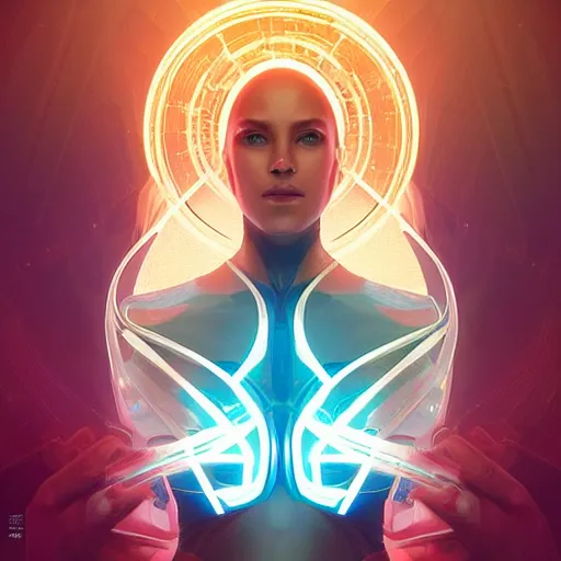 Image similar to “ symmetry! portrait of benee, sci - fi, tech wear, glowing lights!! intricate, elegant, highly detailed, digital painting, artstation, concept art, smooth, sharp focus, illustration, art by artgerm and greg rutkowski and alphonse mucha ”