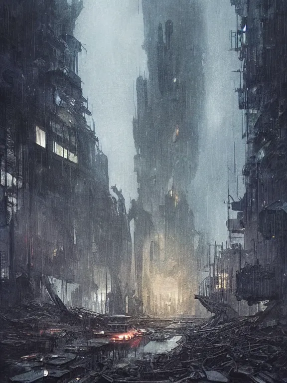 Prompt: a dark ruin city of a heart among the brutalism wreckage buildings in the rain,at dusk,by Hugh Ferriss,James Paick,Greg Rutkowski,aaron horkey,trending on pinterest,Blade Runner 2049,luxury,mythological,ultra realistic,high detail,golden ratio,cinematic lighting,maximalist