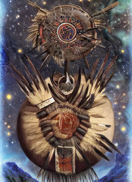 Prompt: indigenous shamanic drum, fantasy art, matte painting