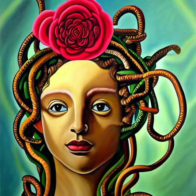 Image similar to a beautiful painting medusa's head is in the rose, by theoretical part painting