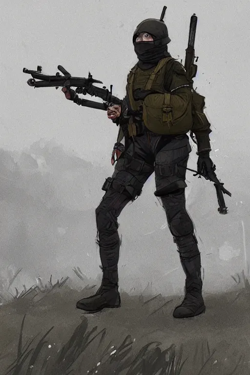 Prompt: medieval british sas female operative with the standard black uniform, artstation, trending on artstation, establishing shot, by simon stalenhag