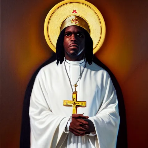 Image similar to portrait of the holy father, chief keef, oil on canvas by william sidney mount, trending on artstation,