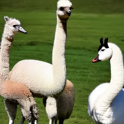 Prompt: photo of a hybrid between a swan and an alpaca